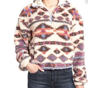 Altar'd State Fuzzy Colorful 3/4 Zip Pullover Sweater size Medium